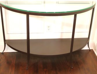 Crate & Barrel Modern Style Metal Demilune Console Table With Glass Top