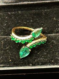 18K YG Emerald And Diamond Serpentine Ring-size 6