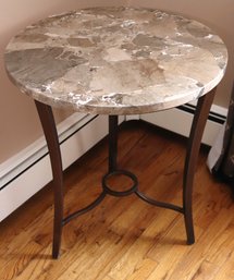 Contemporary Marble Stone Side Table On Metal Frame