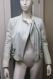 Designer Barbara Fu Women's White Lambskin Moto Jacket Fits XS Size 0