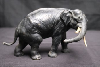 Antique Austria Cold Painted Bronze Elephant With Bone Tusks