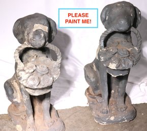 Pair Of Vintage Cement Dog Garden Statues With A Painted Finish