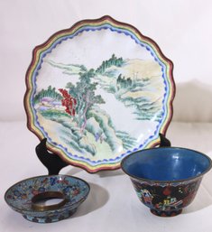 Lot Of Enamel And Champleve Chinese Hand Painted Items.