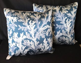 Set Of 2 Quality Kaufman Home Accent Pillows With A Textured Coral Design - 100 Duck Feather/100  Cotton