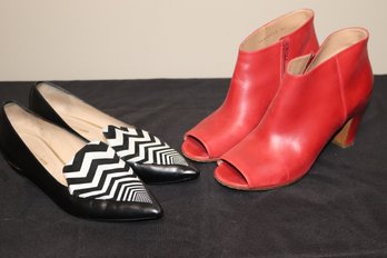 Women's Red Sexy Toeless Ankle Boots And Blach White Herringbone