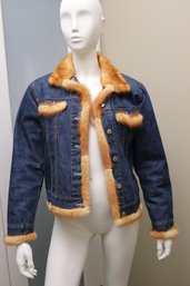 Fun Womens Denim, Lined Jacket With Fur Collar, Cuff And Trim On Pockets Size Small
