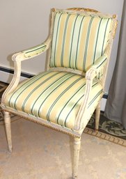 French Louis XVI Style Carved Cream Painted Fauteuil Dining Chair