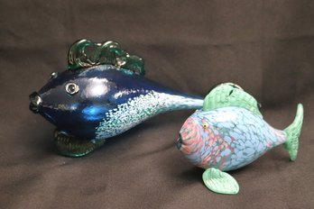 Two Colorful Art Glass Fish. The Small One Is Signed.