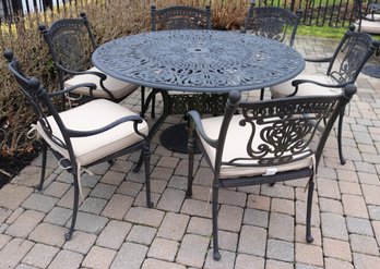 Ornate Outdoor Cast Aluminum Patio Set Includes Table And 6 Armchairs. Includes Sunbrella Zipper Cushions