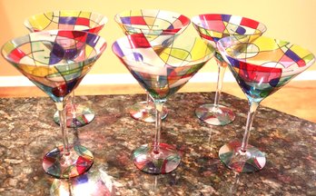 Set Of 6 Stained Glass Style Martini Glasses Great For Entertaining