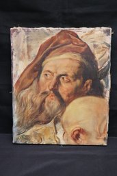 Morton Roberts? Unframed Painting Of Bearded Man With Cap.