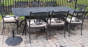 Ornate Outdoor Cast Aluminum Patio Set Includes Table And 6 Armchairs Includes Sunbrella Zipper Cushions