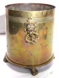 Antique Brass Planter Basket Engraved 1916 With Lions Head Handle And Paw Made In Magdeburg