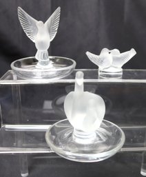 Collection Of Lalique France Includes Ring Dishes And Kissing Birds Figurines