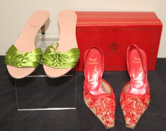 Two Pairs Of Stylish Designer Shoes By Gucci And Rene Caovilla
