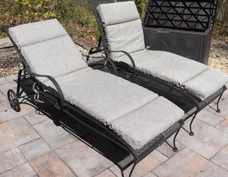 2 Quality Wrought Aluminum Outdoor Lounge Chairs With Cushions