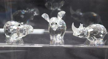 Swarovski Silver Crystal Figurines Include An Elephant, Hippo And Rhinoceros As Figurines