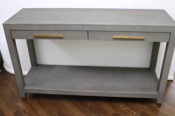 Restoration Hardware Faux Shagreen Console With Lower Shelf And 2 Drawers.