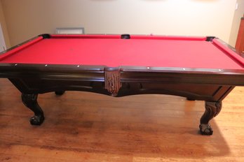 Brunswick Antique Style Pool Table With Mother Of Pearl Inlay, Ball & Claw Feet & Brunswick Pool Cues