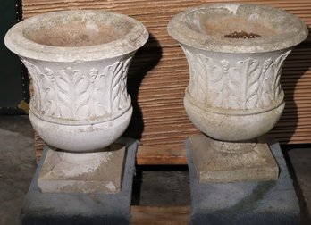 Pair Of Vintage Cement Planter Urns