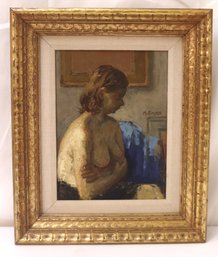 Moses Soyer Oil On Canvas Painting Of Seated Nude In Giltwood Frame