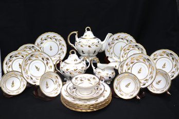 Beautiful Vintage Royal Chelsea Willow Hall, English Porcelain Tea Set With Gold Floral Trim.