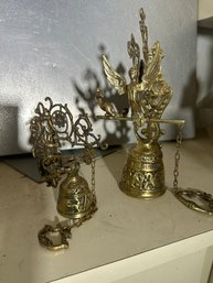 Ornate Vintage Brass Bells Brass Bells , The Larger One Is 8 X 8 X 14 Tall.