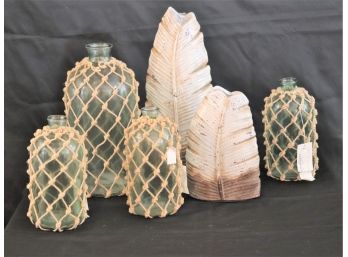 Decorative Crackle Finish Invano Vases Feather Design By Uttermost & Large Seafoam Green Cornell Jugs