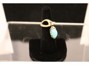 18K YG Unusual Custom Design Turquoise & Diamond Ring