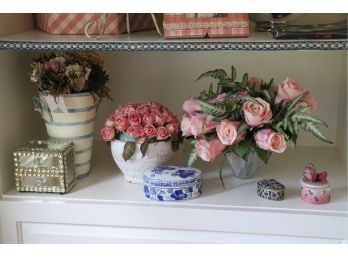 3 Dried & Silk Floral Arrangements And 4 Assorted Decorative Trinket Boxes