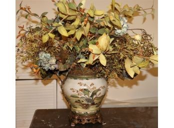 Oversized Silk Floral Arrangement In Decorative Ornate Porcelain Container