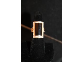 14K YG Women's Rectangular Onyx & Diamond Ring