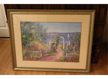 Fabulous Pastel Flowering Garden & Harbor Scene  Signed DJ Ramsey 94