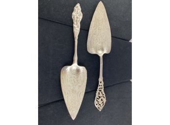 2 Sterling Silver Cake Knives Same Pattern With Different Handles. Weighs Approx 9.74 Ozt