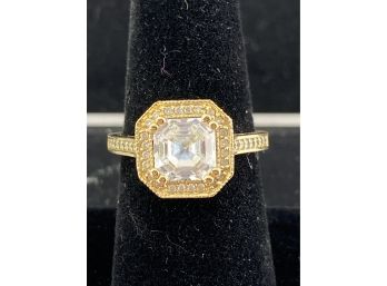 14K YG Cocktail Ring With Large Lively Cz Center Stone Size 8