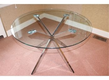 Modern Style Starburst Shaped Chrome Table Base With Round Glass Top