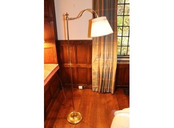 Elegant Brass Floor Lamp With Swan Neck Top And Custom Linen Shade