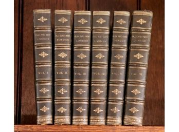 Leather Bound Set Of 6 Antique Books Ca. 1880s Of Old & New London,  Marbleized Page Edges By Walter Thornbury