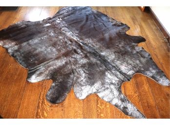 Interesting Cowhide Rug Professionally Dyed To Have Silver Background & Shades Of Black & Brown