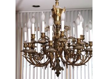 Vintage Neoclassical 18 Arm Bronze Chandelier