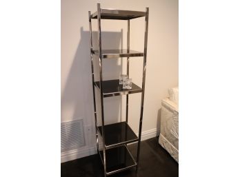 Vintage Chrome & 5 Back Painted Black Glass Etagere