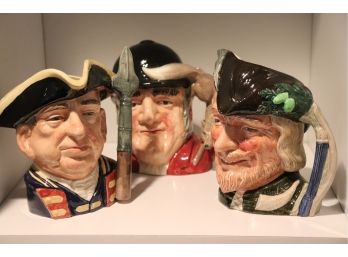 3 Vintage Royal Doulton Large Toby Mugs  Robinhood, Guardsman & Gone Away