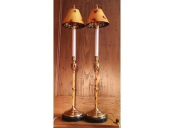 Pair Of Lamps With Candlestick Base Very Heavy, Quality Table Lamps