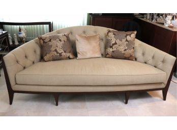 Schnadig Quality Demilune Sofa With A Tufted Back, Nice Dark Wood Finish, Includes Accent Pillows