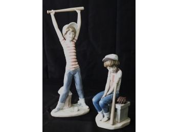 Vintage Lladro Figurines Boy With Baseball Bat B-18j & Lladro Boy A-11E