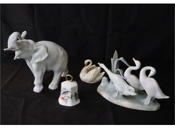 Vintage Lladro 'Geese Group' 4549, Eileen Richard Signed Swan, Aynsley Bell, Royal Dux Elephant