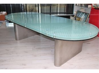 Amazing Retro Modern Cool One Of A Kind - Oval Glass & Metal Dining Or Conference Room Table