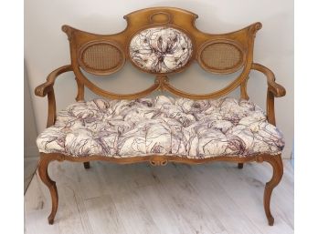 Unique & Intricate French Style Upholstered Settee With Button Tufting