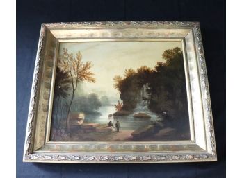 Unsigned Vintage Oil On Canvas In Gilded Carved Wood Frame