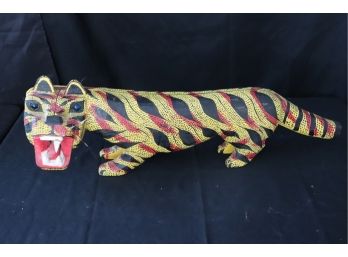 Hand Painted & Signed Vintage Tiger Carving